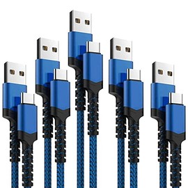 AIOXQNL& - Cable USB Tipo C, paquete de 5 unidades (3, 3, 6, 6 y 10 pies), cable de carga rápida trenzado de nailon con revestimiento de aluminio, com