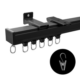MaKefeile Ceiling Curtain Track Ceiling and Wall Mounted Heavy-Duty Curtains Rails Room Divider Curtains Shower RV Tracks Ceiling Sliding Curtain Rods With Clips,Black 6ft.