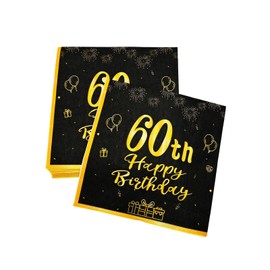 Bliceon 20 Pack Black Gold 60th Birthday Napkins - Stylish Serviettes for Women’s 60th Birthday Party Decorations, Elegant Tableware for Celebrating Her Special Day, Party Supplies