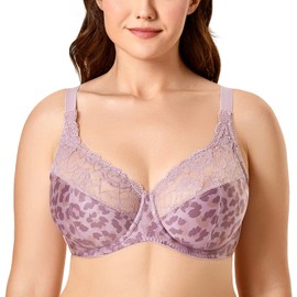 DELIMIRA Women's Plus Size Full Coverage Underwire Unlined Minimizer Lace Bra Blush Brushwork Flower 44DD