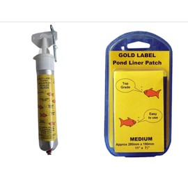 Water Garden Koi Fish Pond Liner Leak Repair Patch Kit, Includes Gold Label Black Sealant and Pond Liner Patch, Easily Repair Tears, Holes and Cuts in Koi Fish Pond and Water Garden Liners