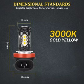 SHENKENUO 2x H11 H8 H9 3000K Golden Yellow LED Headlight Bulbs High Low Beam Fog Light