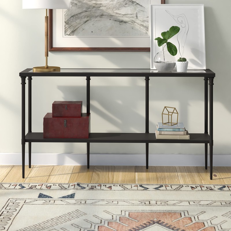 Nellie 55'' Wide Rectangular Console Table with Metal Shelf in