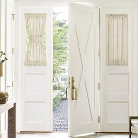 PONY DANCE French Door Curtain - 30 W x 40-inch L, Soft Beige Linen Look Weave Pattern Fabric Window Blinds Light Filter & Privacy Protect for Front/Back Doors, 1 Panel