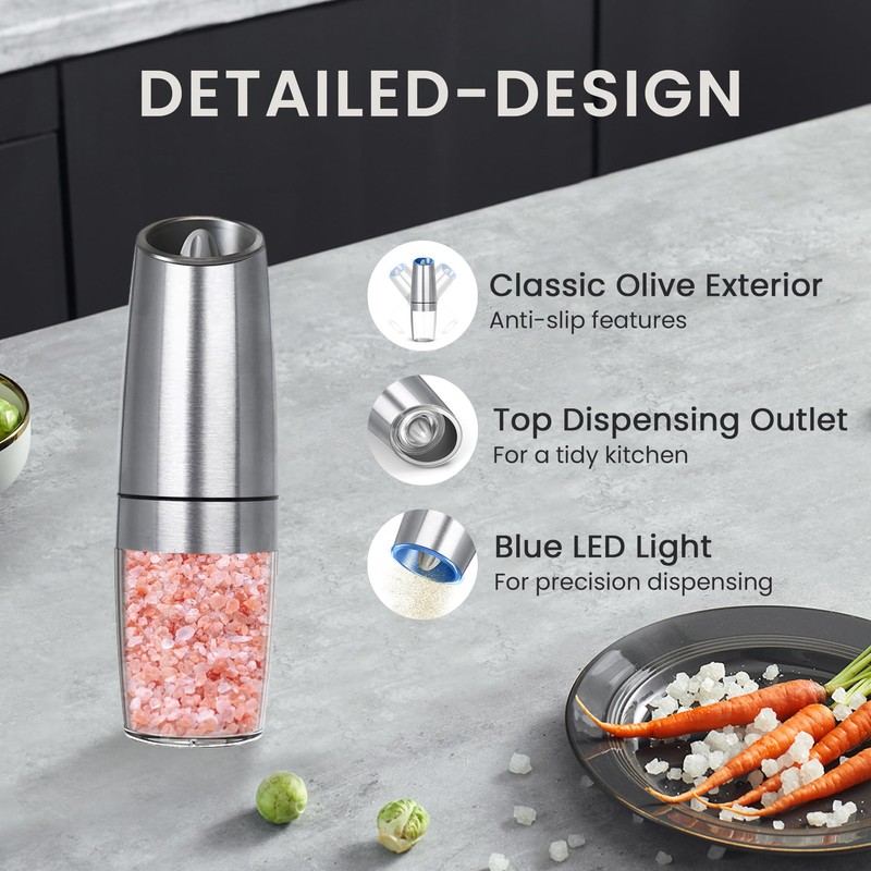 BELRIGO Battery Operated Salt And Pepper Grinder Set with LED
