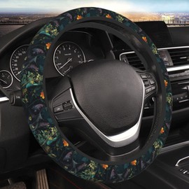 SAKTEPLE Car Steering Wheel Cover with Anti-Slip Lining, Universal 15 inch Wheel Cover, Fashion Car Interior Accessories for Women Men - Vintage Flower Black Cat