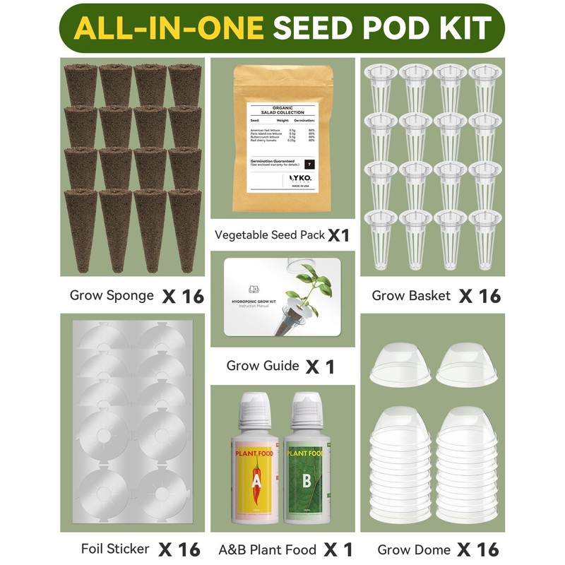 LYKOCLEAN Vegetable & Salad Green Seed Pod Kit for Aerogarden,