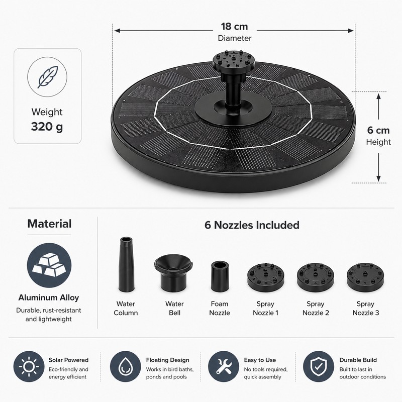 3.5W Solar Fountain Pump for Garden Decor – Floating Bird