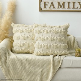 Artoid Mode Soft Artificial Fur Beige Pumpkins Autumn Cushion Covers Set of 2 45 x 45 cm Plush Velvet Decorative Cushion Cover Sofa Bedroom Decoration