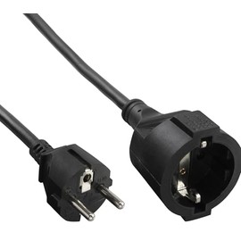 InLine® Power Extension Protective Contact Plug / Socket Black 1 m