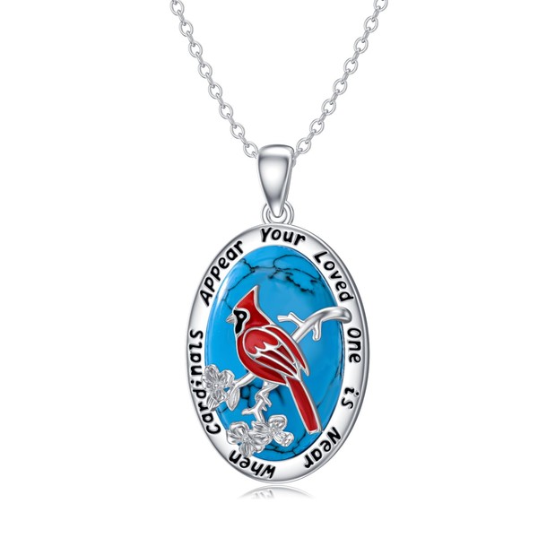 MEIDERBO Cardinal Necklace 925 Sterling Silver Turquoise Cardinal Pendant Cardinal