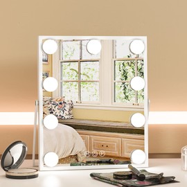 CASSILANDO Hollywood Vanity Mirror with Lights, Vanity Makeup Mirror with 9 LED Bulbs, 3 Color Lighting Modes, U-Shaped Bracket, Smart Touch Control