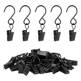 Pack of 45 Curtain Clips with S Hooks, 304 Stainless Steel Metal Curtain Clips for Curtains, Shower Curtains, Photos, Home Decoration, Hanging Curtain Clips for Bedroom and Living Room (6 cm, Black)