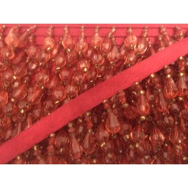 Belagio 5 YARDS RED BEADED FRINGE TRIM  ON A .375" SATIN RIBBON 1.125" LONG