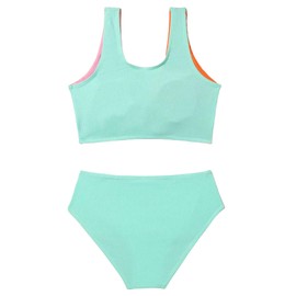 J·E Sterguard Girls Two Piece Swimsuits Teen Bikini Color Block Girls' Swimwear Ribbed Girls Swimsuits Size 8-12, Contrasting Colors1, 13 Years