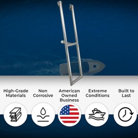 White Water 2-Step MacGregor Sailboat Ladder – 304 Stainless Steel Folding Transom Mount Boarding Ladder with Non-Slip Steps and Mounting Hardware for Marine and Freshwater Use