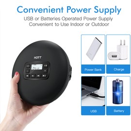 HOTT C204 Basic Portable CD Player with Anti-Skip Protection - AA Battery Powered, Compact CD Players MP3/CD-R Compatible, Built-in Headphones & AUX Output for Car