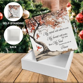 Cardinal Christmas Decorations - Memorial Christmas Decor for Loved One in Heaven, Remembrance Wooden Sign, Home Decor for Desk Table Shelf 5 X 5 Inches