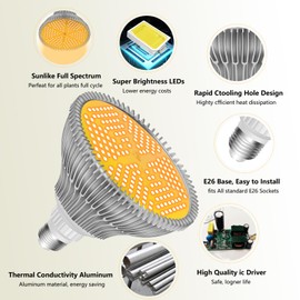 AEZOO LED Grow Light Bulb, Full Spectrum 180 LED Grow Light Bulb for Indoor Plants, E26/E27 Base, Plant Grow Lamp for Flower Hydroponic Seed Organic Growing Greenhouse Plant 2Pack