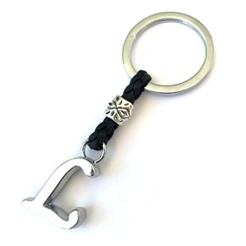 Personalisierter Leder-Schlüsselanhänger mit Initialen - Versilberte Zamak-Buchstaben und Perlen - Schlüsselanhänger für Männer oder Frauen - Ideal zum Verschenken (L)