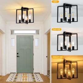 4-Light Black Semi Flush Mount Ceiling Light, 15.3" Farmhouse Ceiling Lights with Geometric Metal Shade, Industrial Lighting Chandelier for Dining Room Kitchen Entryway Living Room Bedroom Hallway