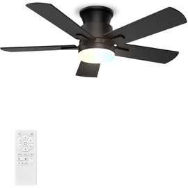 Allsmartlife Flush Mount Ceiling Fans with Lights 42 Inch, Remote Control, 3CCT Dimmable, 6 Speeds, Noiseless Reversible DC Motor, Low Profile Ceiling Fan for Living Room, Patio ETL