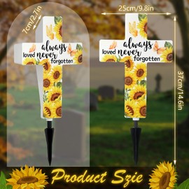 VIHOSE Solar Stake Light Outdoor Always Loved Never Forgotten Memorial Garden Cross Stake Light for Grave Cemetery Garden Decor Sunflower Solar Cross Butterfly Grave for Patio Yard Lawn Decor