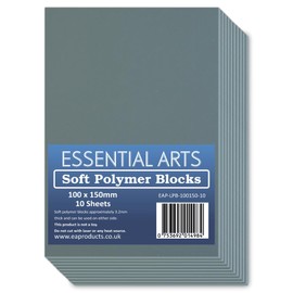 100 x 150mm Double Sided Soft Lino Polymer Blocks Pack of 10 – 3.2mm Thick Super Soft Printing Sheets for Carving Art and Craft – by Essential Arts