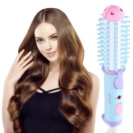 Curling Iron Brush for Short Hair,2-in-1 Mini Curling Iron，Mini Curling Iron,Portable Hair Styler for Straight and Curly Styles (Blue)