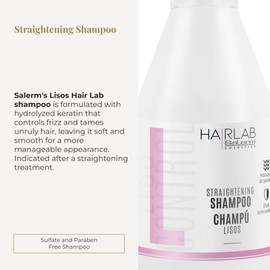 SALERM - Keratina Shampoo - Smooth Hair Lab Shampoo - 300 ml - Controls Frizz - Smooth and Smooth Hair - With Heat Protection - Makes Combing Easier - Sulphate and Paraben Free Shampoo