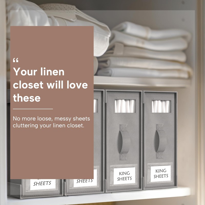 Criusia Bed Sheet Organizers and Storage, 6 Pack Foldable Linen