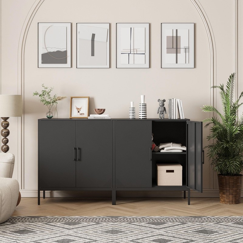 Steehoom Metal Storage Cabinet with Adjustable Shelves, Steel Buffet Sideboard