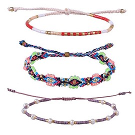 KELITCH 3 pcs Friendship Bracelet Women Bracelets Colorful Stack Miyuki Adjustable Rope Wrap Bracelets