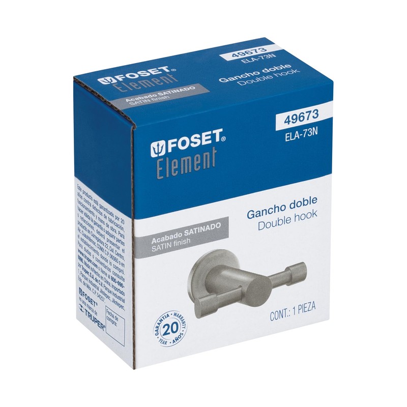 Foset Element ELA-73N, Gancho doble satinado para toalla l nea
