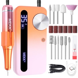 MEKK Nail Drill Kit,35000RPM Electric Nail Drill Professional Electric Nail File with 12PCS Bits,Anti-Shaking Cordless E Filer for Nails with LCD Display,Home & Salon (Orange-Pink)