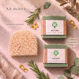 Kit Jabn Artesanal Romero Eucalipto Vitamina E 2 Piezas  Jabonera Natural  Revitalizante  Hecho a Mano  200 gr  Sin Parabenos                         
