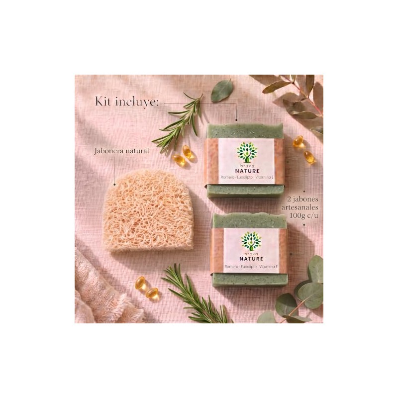 Kit Jabn Artesanal Romero Eucalipto Vitamina E 2 Piezas Jabonera