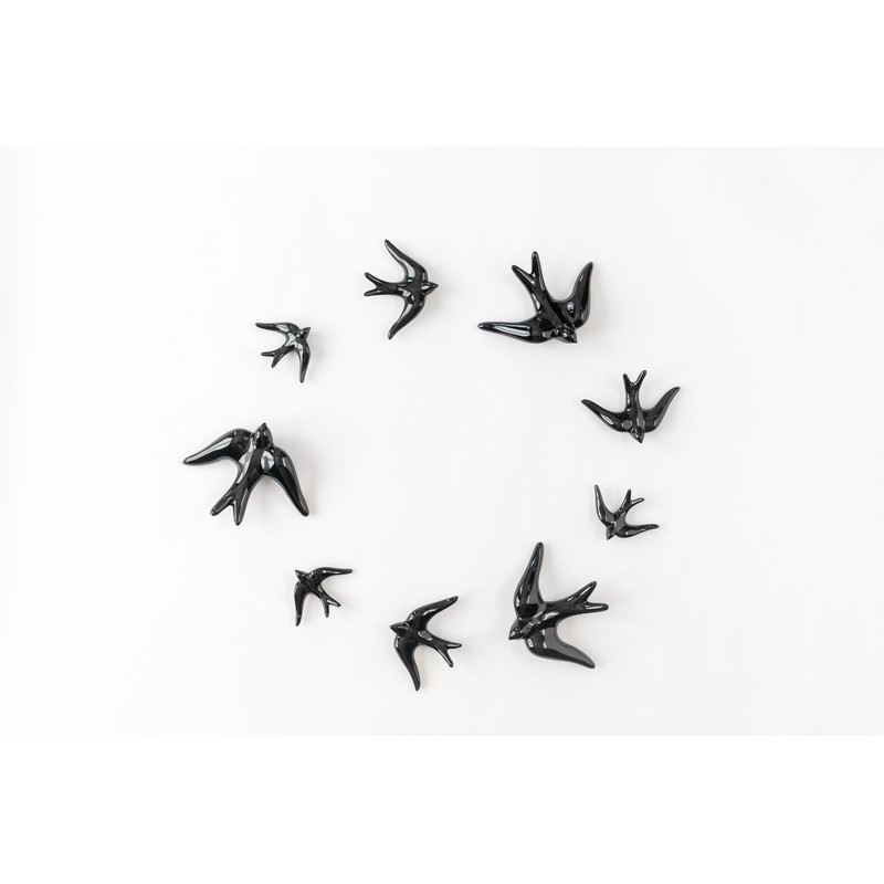 Set of 3 Ceramic Birds Swallows for Wall and Home