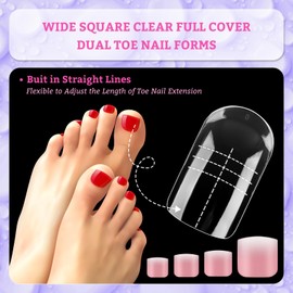 150pcs Dual Toe Nail Forms Clear Full Cover Toenail Art Mold Artificial Nail Tips with Scale for Polygel Acrylic Extension Beginners DIY Manicure with Dual-Ended Brush Nail File Coffin Nails 15 Sizes