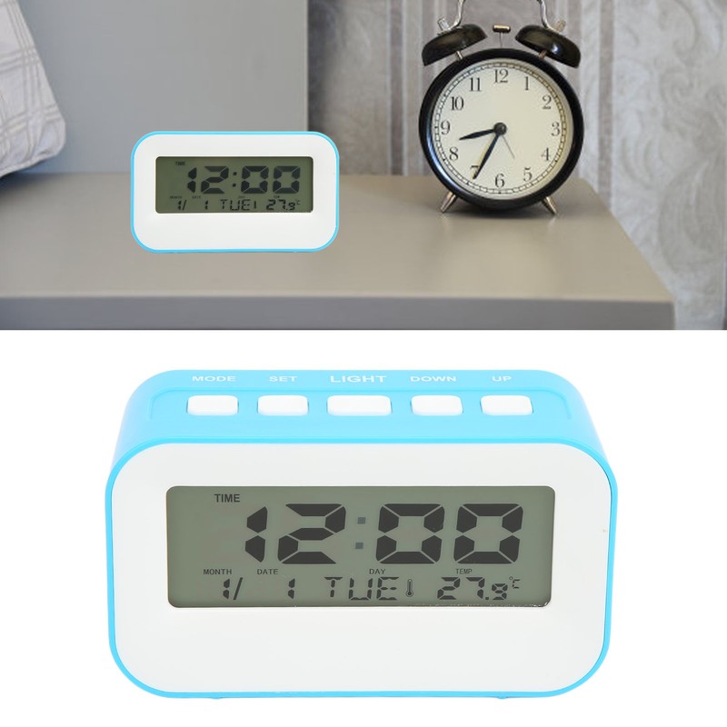 LCD Kids Alarm Clock Backlight Musical Alarms Birthday Reminder Blue