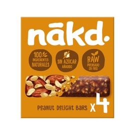 Nākd. Peanut Delight - Barritas Raw de Fruta y Frutos Secos - 100% Ingredientes Naturales - Sin Azúcar Añadido - 4 x 35g - 140g