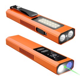 EDC Flashlight 4 in 1 Pocket Magnetic Slim Flat Flashlight High Lumens Work Light with Green Beam & UV Light & Warning Light Combo EDC Rechargeable LT-010 (Orange Color)