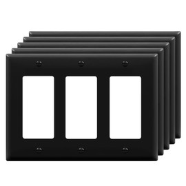 ENERLITES Decorator Light Switch or Receptacle Outlet Wall Plate, Gloss Finish, Size 3-Gang 4.50" x 6.38", Unbreakable Polycarbonate Thermoplastic, UL Listed, 8833-BK-5PCS, Black, (5 Pack)