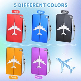 5 Pcs Luggage Tags, Aluminium Suitcase Tags with Steel Loop and Waterproof Name ID Card for Travel Bag, Checked Luggage, Suitcases, Laptop Bags, Backpacks (7.5 x 4.5 cm, 5 Colours)