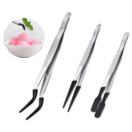 3 Pack Tweezers with Rubber Tips Set,Stainless Steel Industrial Tweezers Tools PVC Rubber Coated Tips,Straight Tip Flat Tip Long Bent Tweezers for Crafts,Jewelry Making,Lab,Beads Jewelry Tools (Black)