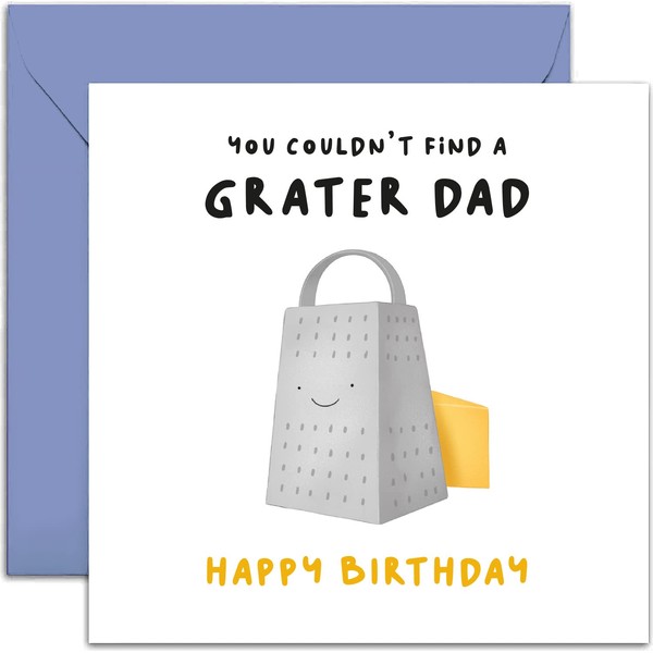 Old English Co. Fun Birthday Card for Dad - 'No Grater Dad' Cheese Pun Birthday Card for Him from Son or Daughter - Hilarious Birthday Card for Dads | Blank Inside with Envelope