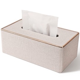 Tissue Box Cover, PU Leather Tissue Box Holder, Rectangular Tissue Box Covers for Kleenex, Napkin, Rectangle Tissue Holder for Bathroom Home Office 9.84"X5.23"X3.77" Beige