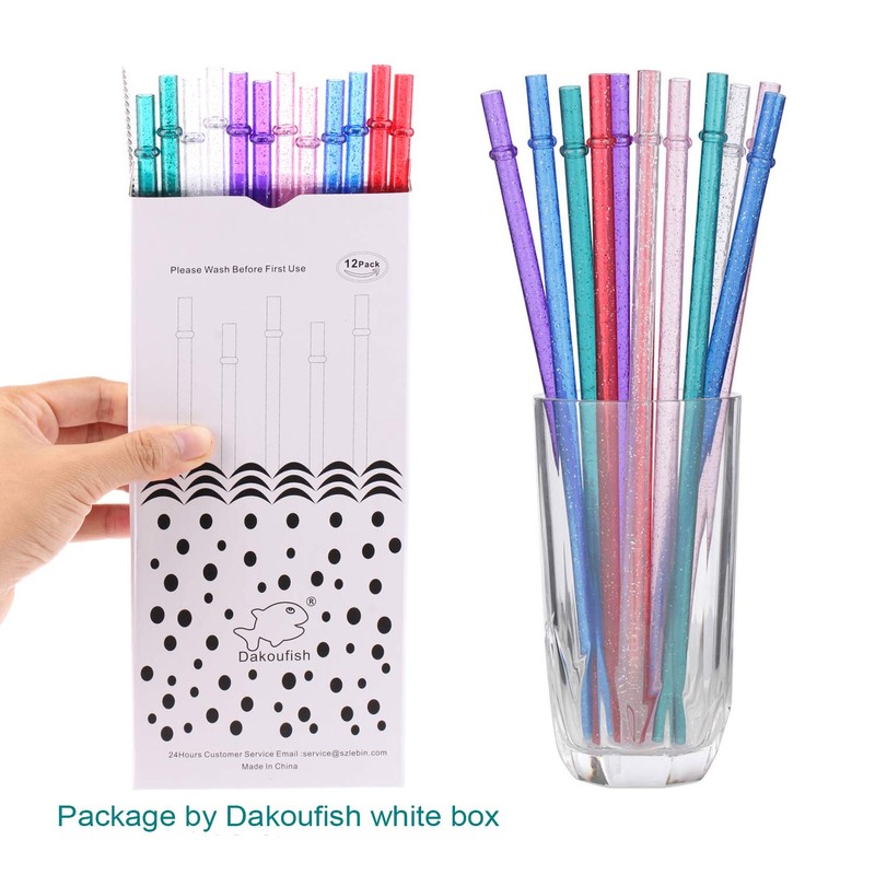 Dakoufish BPA-Free 12 Piece 11 Inch Reusable Clear Plastic Glitter