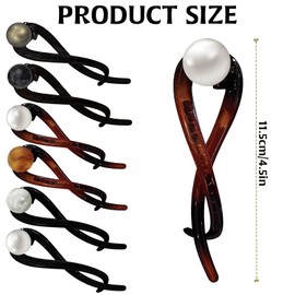 6Pcs Pearl French Twist Hair Pins, Banana French Pearl Hair Clips Elegant French Pearl Hair Claw Clips Multicolored French Hair Pins, French Pearl Hair Clips for Thick Hair Women Hair Accessories