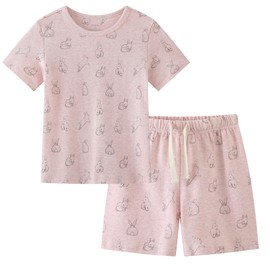 Owlivia Kids Pjs Set, Boys Girls Summer Short-Sleeve Sleepwear, 100% Organic Cotton Toddler Pajamas(12-24 Months, Pink Rabbit)
